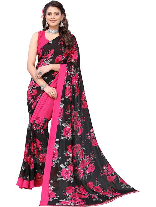 pink georgette printed woven saree with blouse - 19568878 - Very Small Image - 1