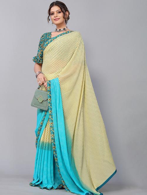 beige georgette printed woven saree with blouse - 19568898 - Very Small Image - 1