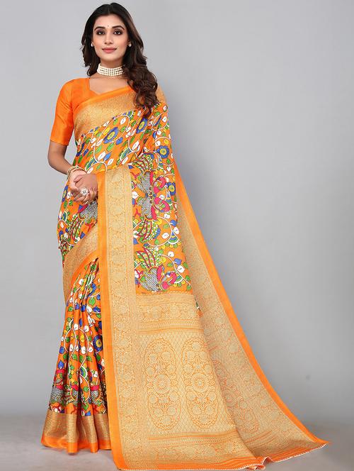 orange art silk printed woven saree with blouse - 19568904 - Very Small Image - 1