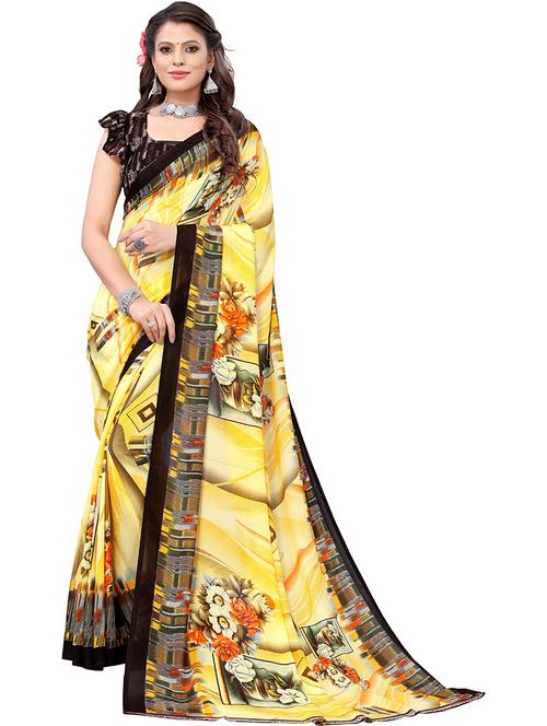 yellow georgette printed saree with blouse - 19568905 - Very Small Image - 1