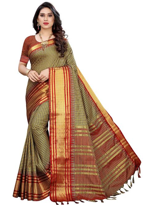 beige cotton silk check woven saree - 19568911 - Very Small Image - 1