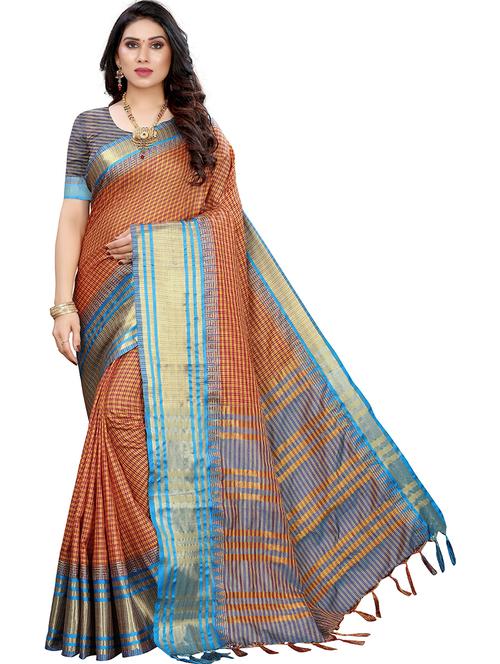 red cotton silk check woven saree - 19568912 - Very Small Image - 1