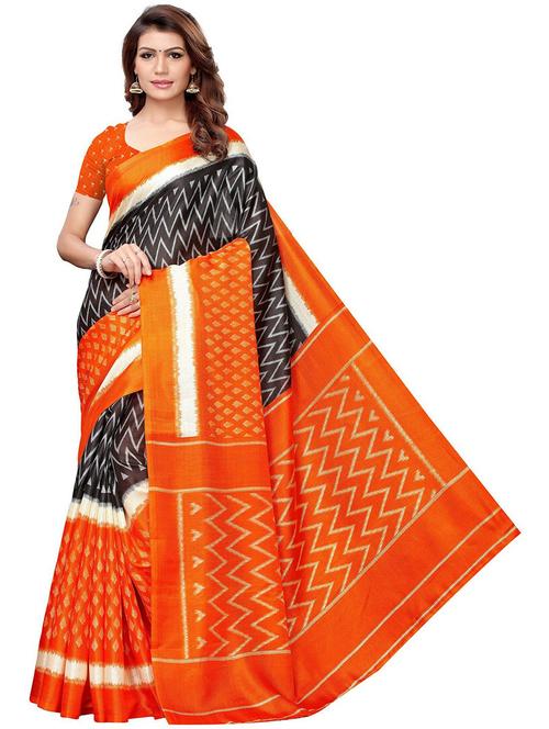 orange art silk chevron woven saree with blouse - 19568918 - Very Small Image - 1