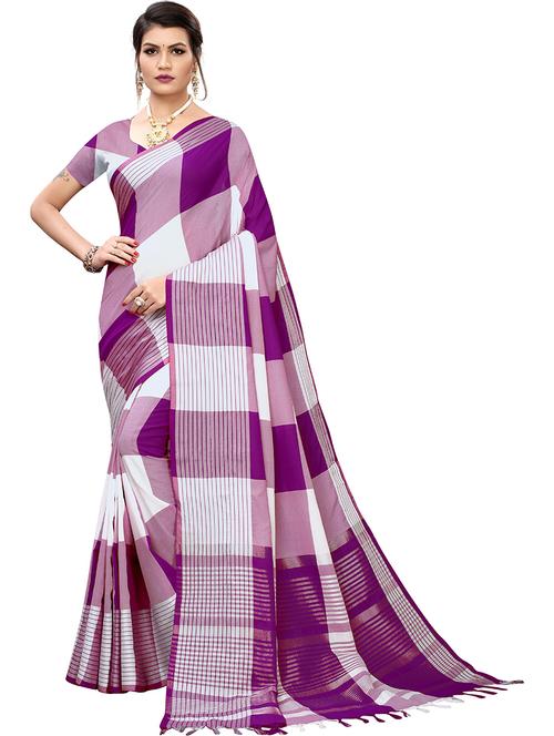 purple cotton silk check woven saree with blouse - 19568926 - Very Small Image - 1
