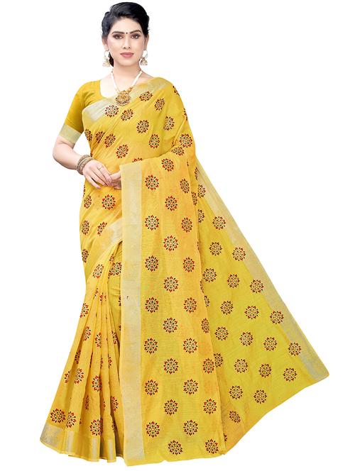 yellow linen woven saree with blouse - 19568946 - Very Small Image - 1
