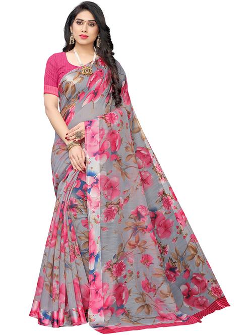 red cotton blend printed woven saree with blouse - 19568950 - Very Small Image - 1