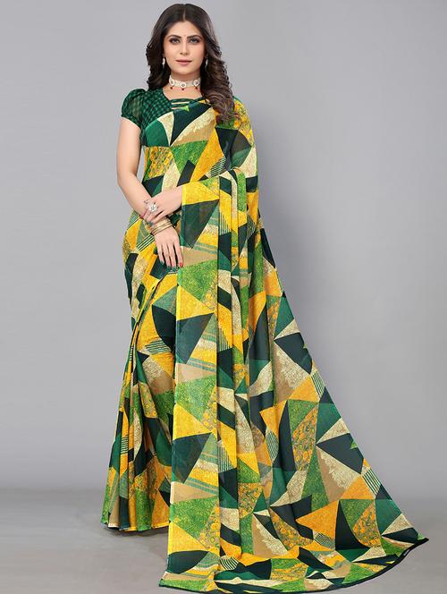yellow georgette printed woven saree - 19568955 - Very Small Image - 1