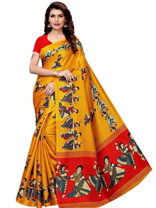 yellow woven art silk baluchari print saree - 19568962 - Very Small Image - 1