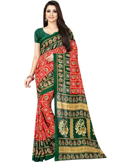 red georgette bhagalpuri print saree with blouse - 19568968 - Very Small Image - 1