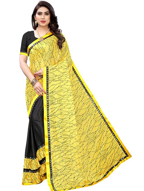 yellow silk blend printed saree - 19568980 - Very Small Image - 1