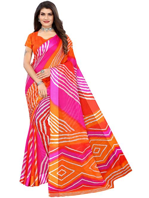 orange cotton blend leheriya print saree with blouse - 19568988 - Very Small Image - 1