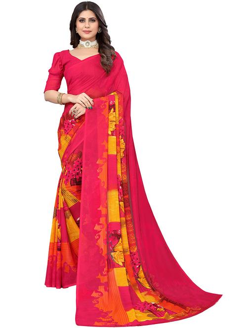 pink georgette woven printed saree with blouse - 19568997 - Very Small Image - 1