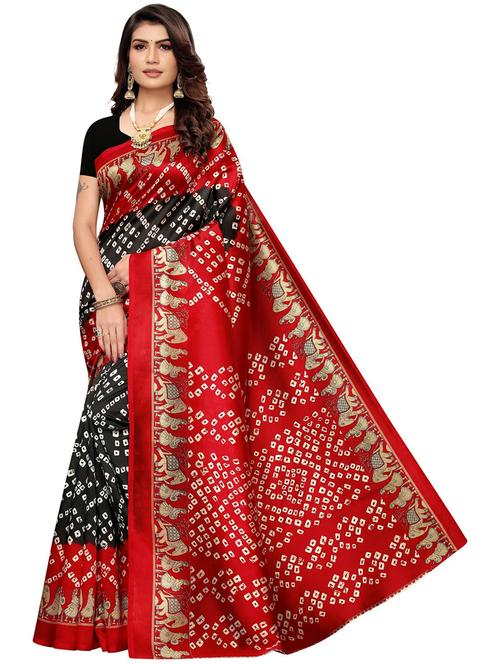 black art silk bandhani print saree with blouse - 19569024 - Very Small Image - 1