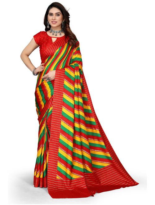 red silk blend striped saree with blouse - 19569028 - Very Small Image - 1