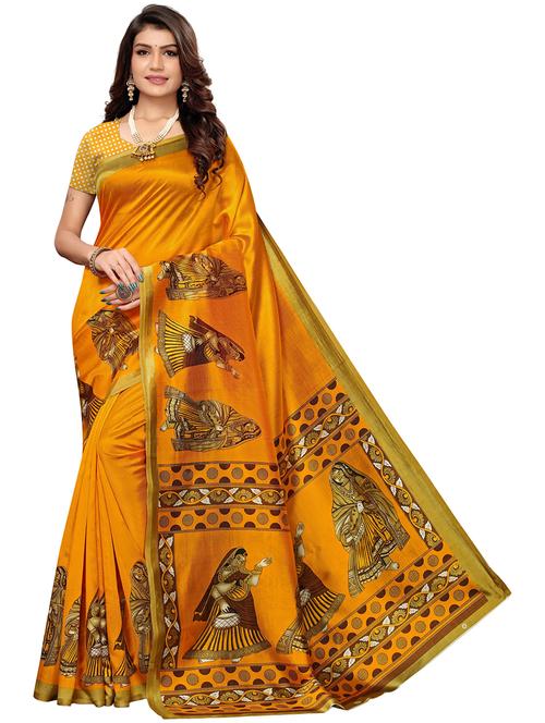 yellow art silk woven printed saree - 19569031 - Very Small Image - 1