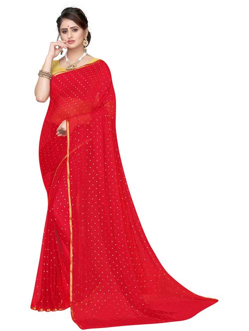 red chiffon woven saree with blouse - 19569036 - Very Small Image - 1