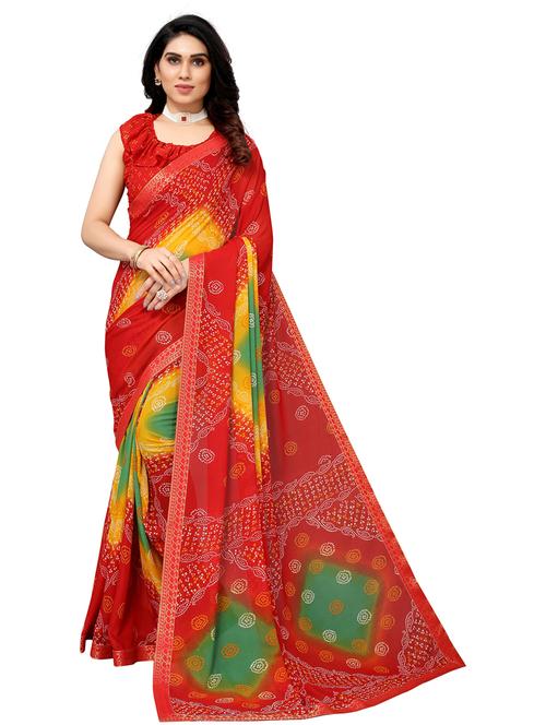 red georgette bandhani print saree - 19569043 - Very Small Image - 1