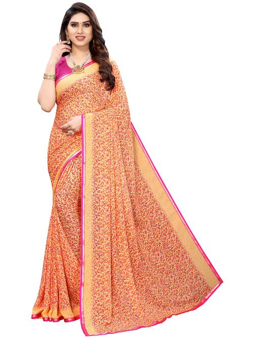 orange georgette printed saree with blouse - 19569057 - Very Small Image - 1