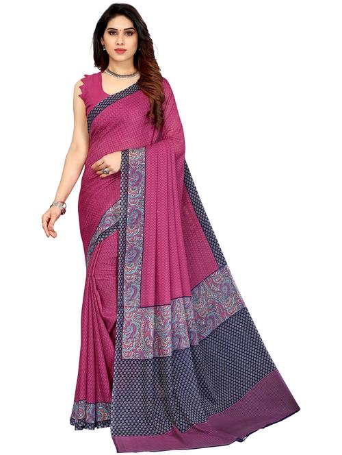purple georgette woven printed saree with blouse - 19569064 - Very Small Image - 1