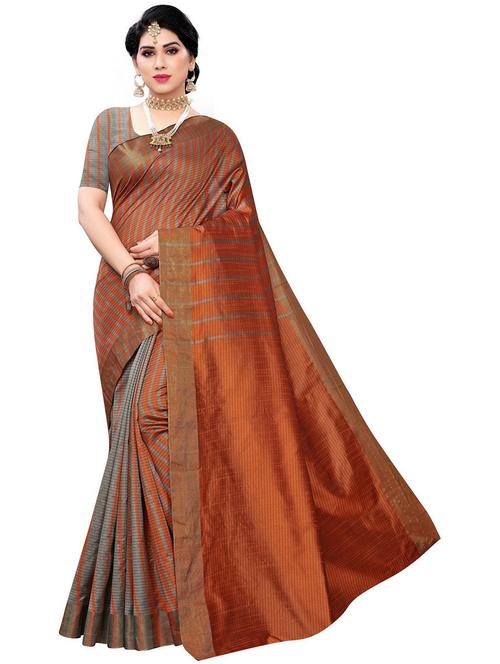 orange cotton silk woven striped saree - 19569070 - Very Small Image - 1