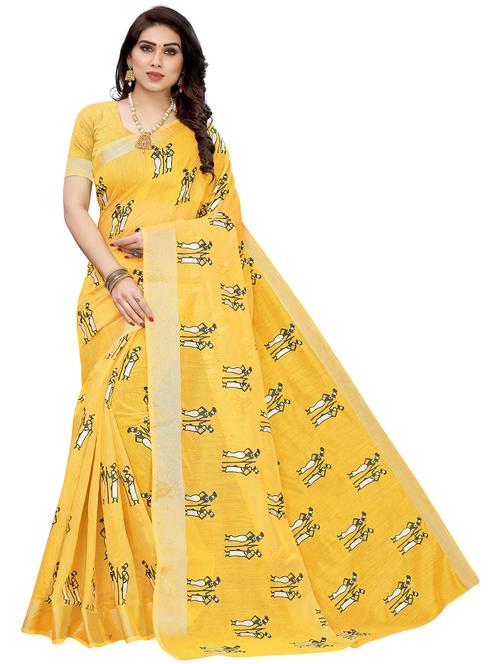 yellow woven printed saree with blouse - 19569074 - Very Small Image - 1