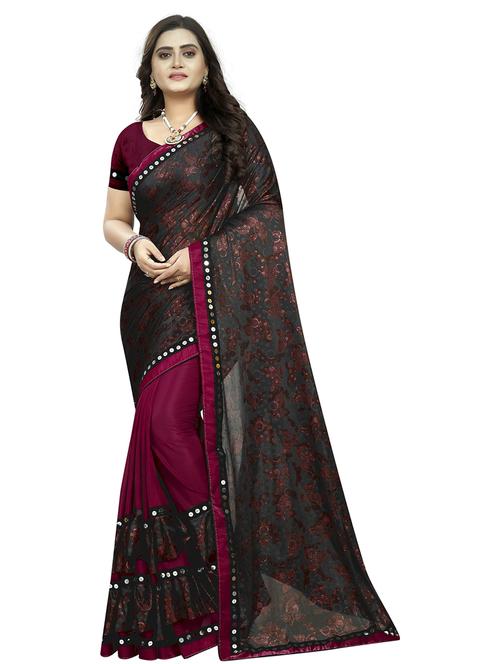 purple lycra blend saree with blouse - 19569078 - Very Small Image - 1