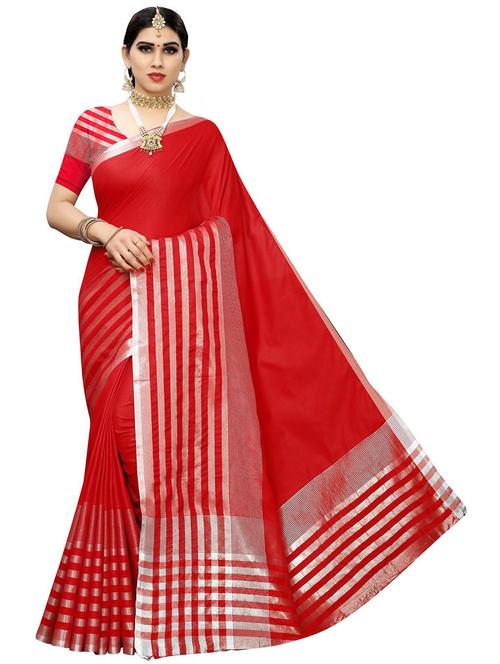 red cotton silk woven striped saree - 19569093 - Very Small Image - 1