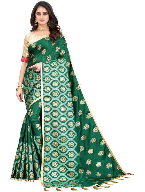 green silk blend woven printed saree with blouse - 19569097 - Very Small Image - 1
