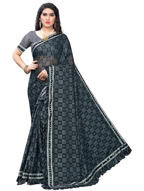grey lycra blend woven saree with blouse - 19569099 - Very Small Image - 1