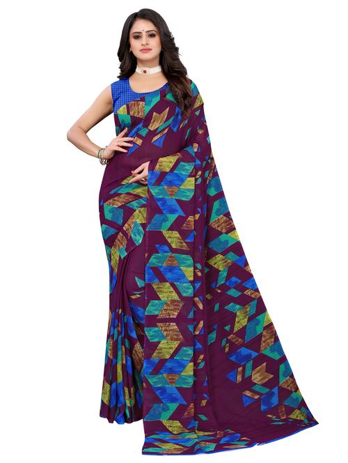 purple georgette printed saree - 19569134 - Very Small Image - 1
