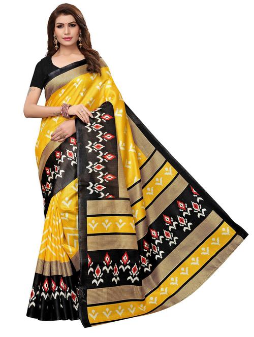 yellow art silk woven printed saree with blouse - 19569164 - Very Small Image - 1