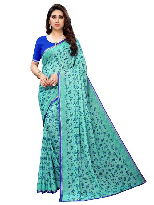 light blue georgette woven floral saree with blouse - 19569168 - Very Small Image - 1