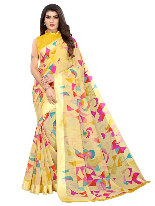 yellow cotton blend leheriya saree with blouse - 19569176 - Very Small Image - 1