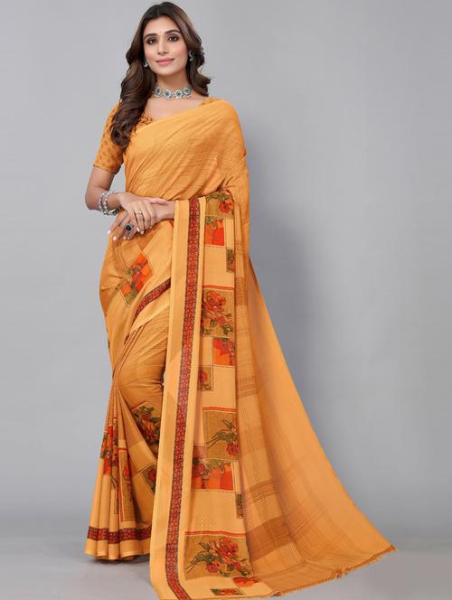 orange georgette printed saree with blouse - 19569188 - Very Small Image - 1