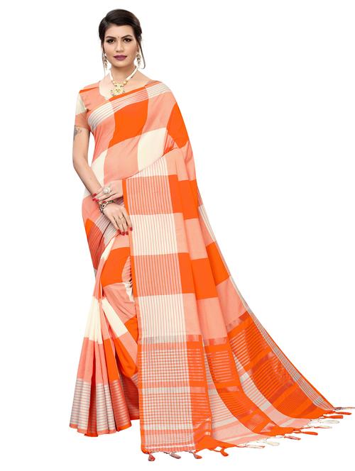 orange cotton silk woven check saree - 19569194 - Very Small Image - 1