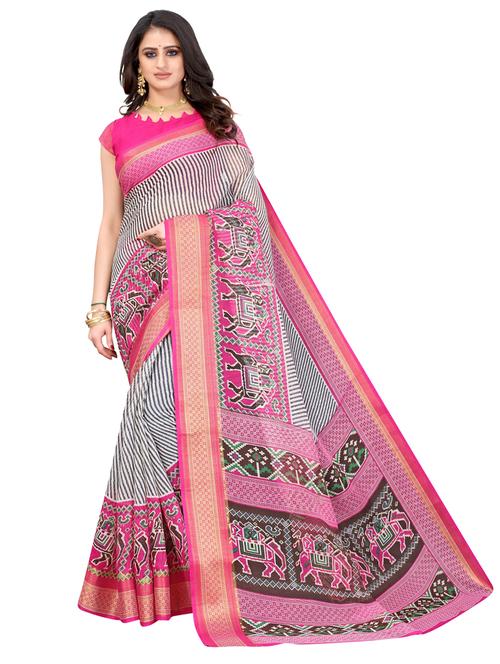 pink linen woven striped saree with blouse - 19569196 - Very Small Image - 1