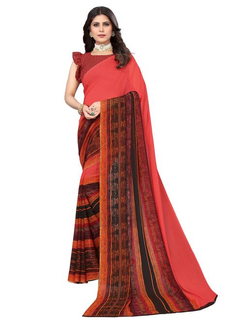 pink georgette woven print saree with blouse - 19569199 - Very Small Image - 1