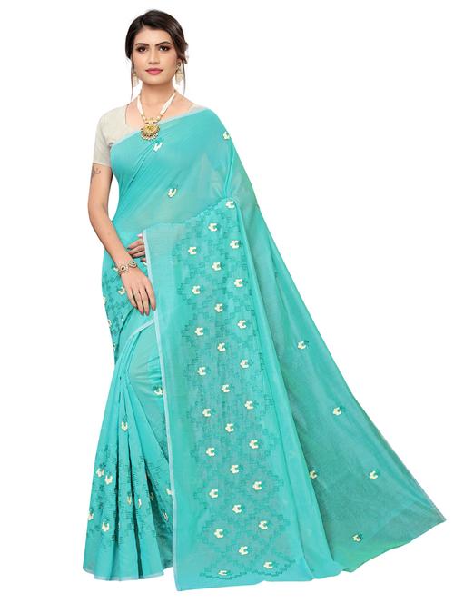 blue cotton blend woven saree with blouse - 19569201 - Very Small Image - 1
