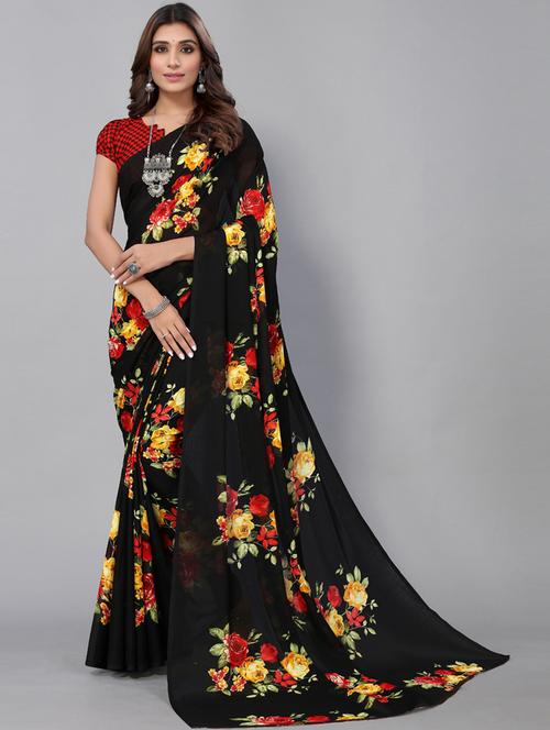 floral printed saree with blouse - 19569225 - Very Small Image - 1