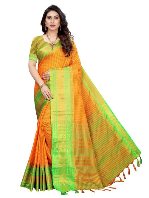 check printed self design woven saree with blouse - 19569233 - Very Small Image - 1