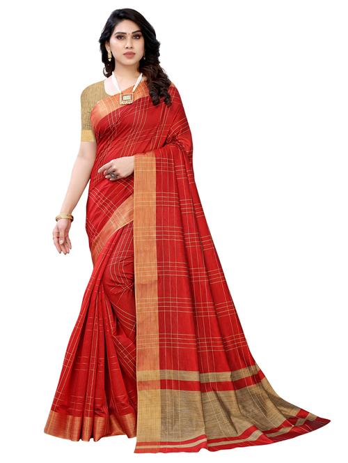 check printed woven saree with blouse - 19569257 - Very Small Image - 1
