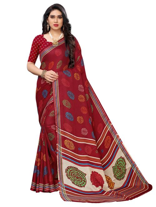 red printed saree with blouse - 19569260 - Very Small Image - 1