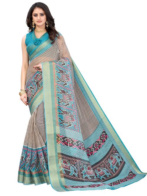 self design printed woven saree with blouse - 19569261 - Very Small Image - 1