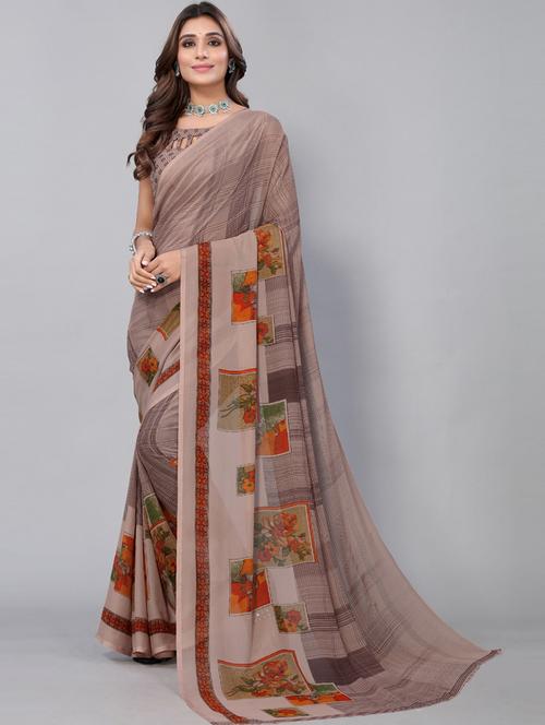 self design printed saree with blouse - 19569297 - Very Small Image - 1