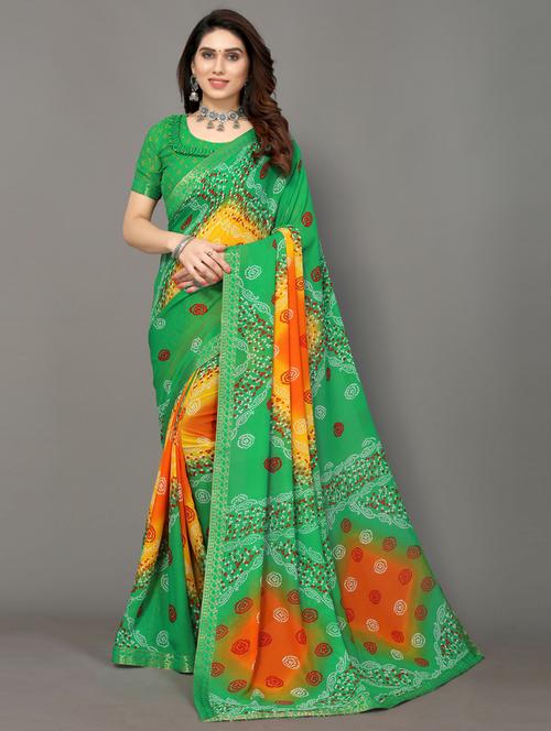 bandhani printed saree with blouse - 19569312 - Very Small Image - 1