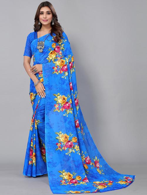 floral printed saree with blouse - 19569334 - Very Small Image - 1