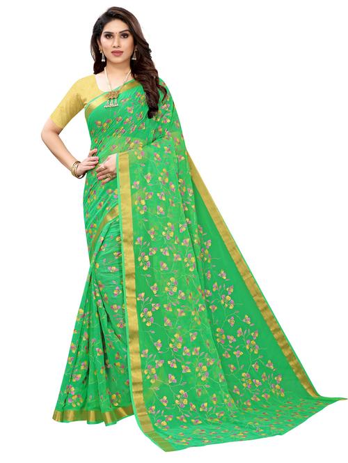 floral printed woven saree with blouse - 19569360 - Very Small Image - 1