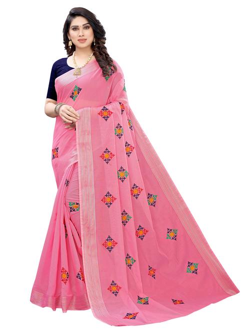 chanderi embroidered pink saree with blouse - 19569393 - Very Small Image - 1