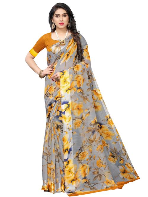 cotton blend printed saree with blouse - 19569410 - Very Small Image - 1