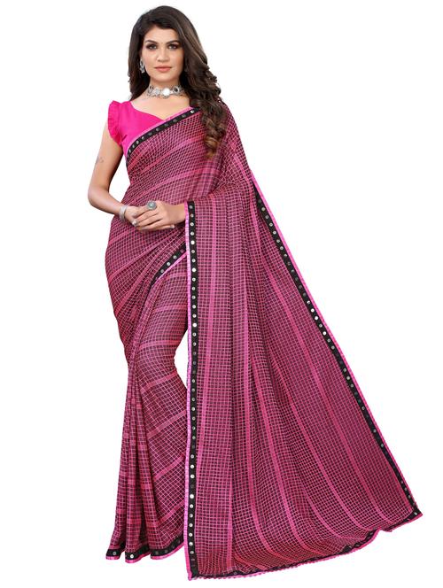 lycra blend pink saree with blouse - 19569419 - Very Small Image - 1